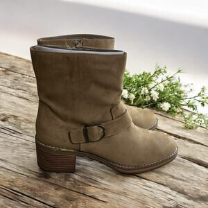 Kensie Noe Booties Sz 10 M Sand Round Toe Boot Stacked Block Heel Faux Suede New